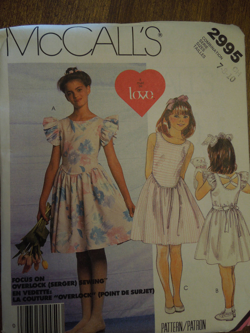 McCalls 2995, Girls Dresses, Pullover, UNCUT sewing pattern,  SALE