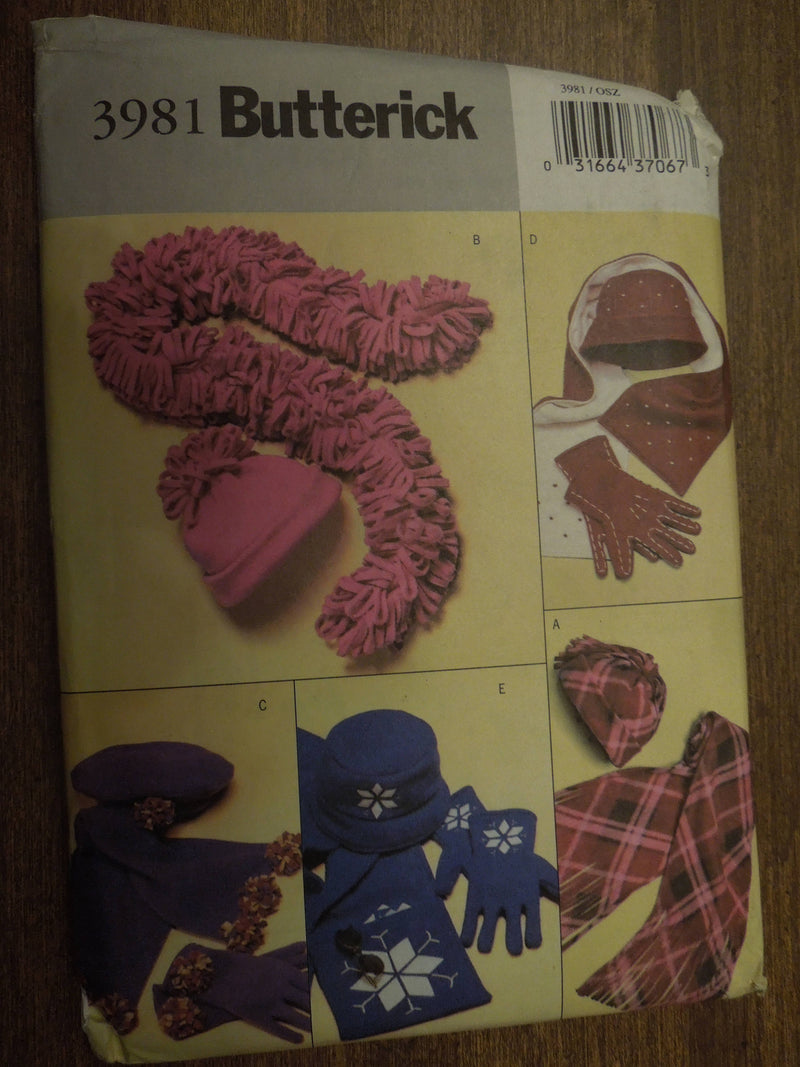 Butterick 3981,Hats, Gloves, Scarves, UNCUT sewing pattern,