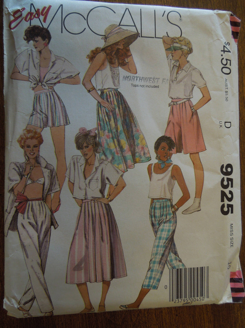 McCalls 9525, Misses, Culottes, Pants, Size 10, UNCUT sewing pattern,