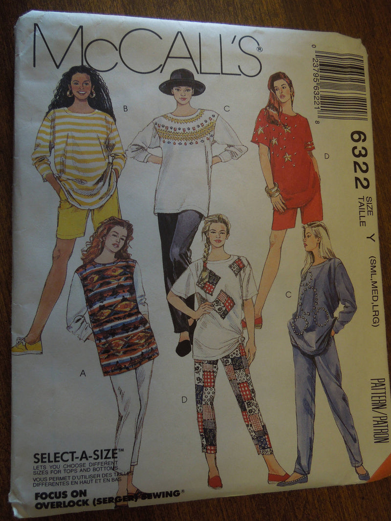 McCalls 6322,  misses, tops, pants, shorts, UNCUT sewing pattern,