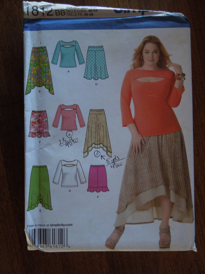 Simplicity 1812, Womens, Skirts, Tops, Sz Varies, UNCUT sewing pattern