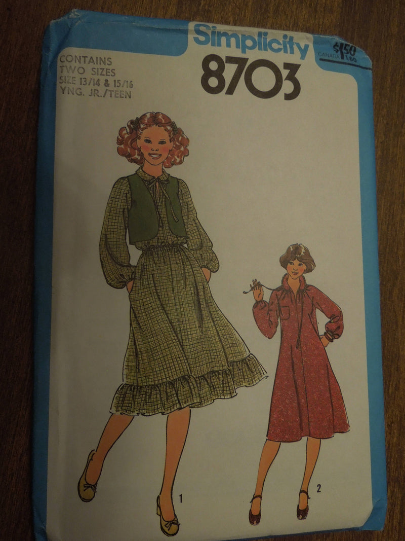 Simplicity 8703, Girls, Dresses, Vests-Lined, UNCUT sewing pattern,