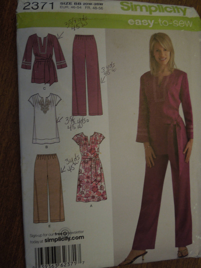 Simplicity 2371,  sizes 20W-28W, Womens, Separates,  UNCUT sewing pattern,