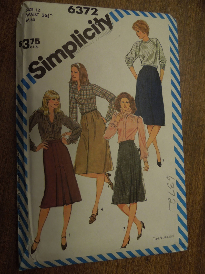 Simplicity 6372, Misses, Skirts, Size 12, UNCUT sewing pattern,