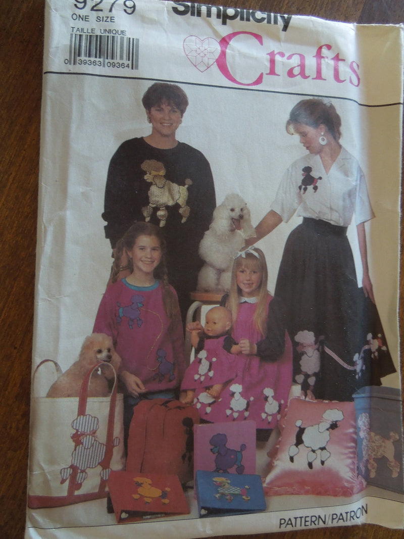 Simplicity 9279, poodles to accent clothes,  UNCUT sewing pattern, crafts