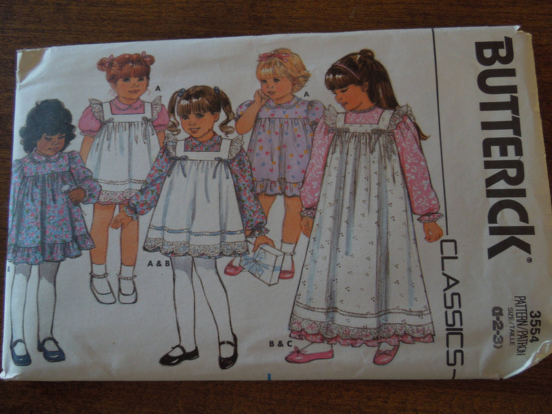 Butterick 3554,  Childrens, Dresses, Pinafore, UNCUT sewing pattern, sz varies