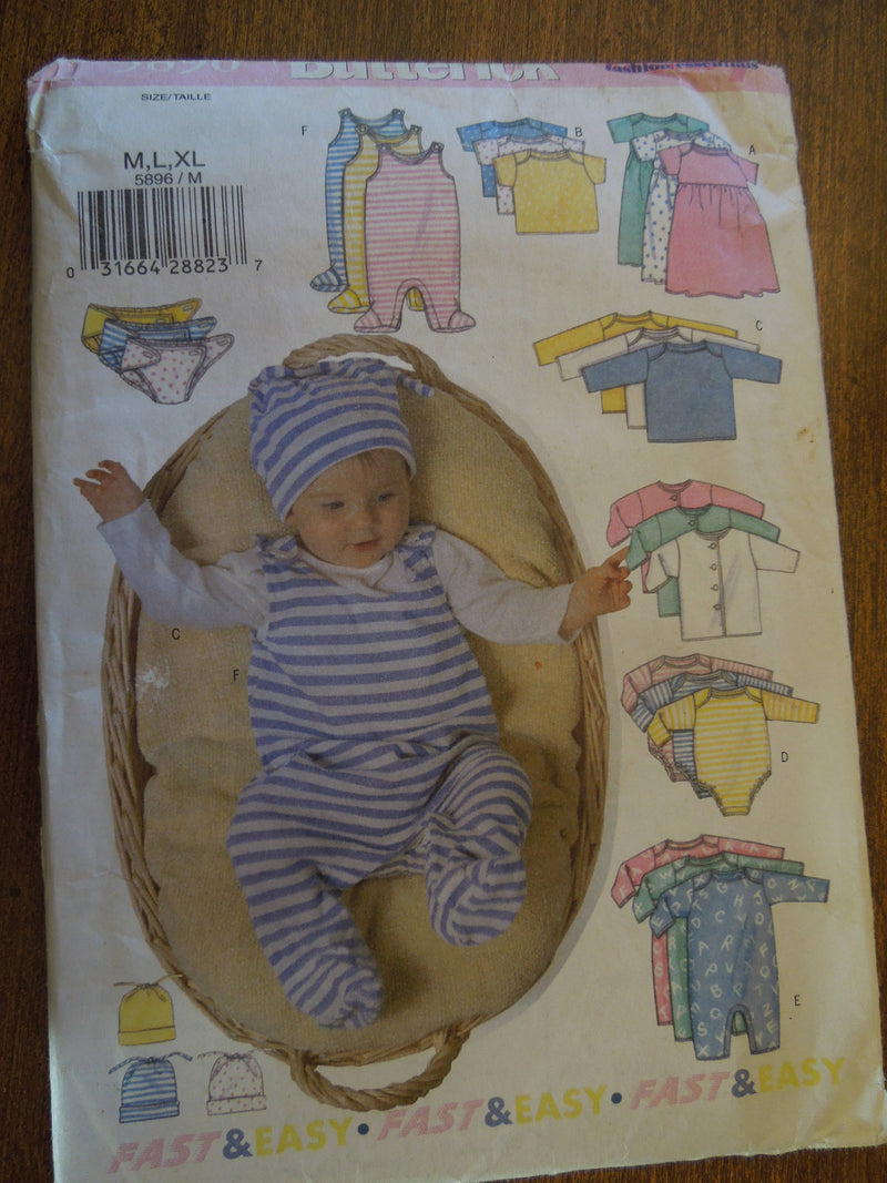 Butterick 5896,  Infants, Clothing, Diaper Cover, Hat, UNCUT sewing pattern,