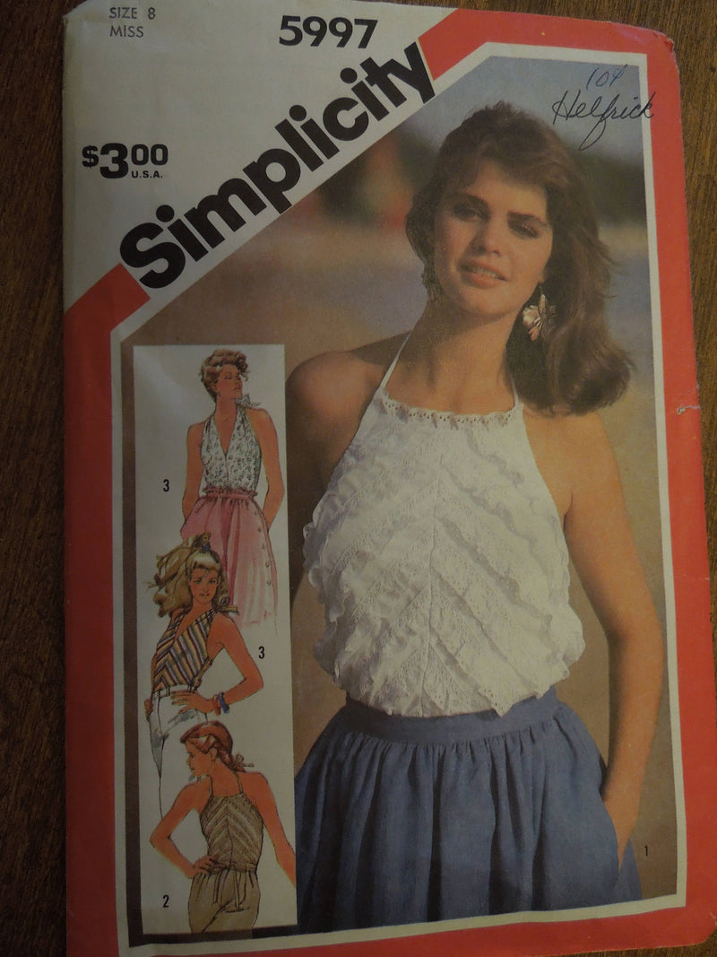 Simplicity 5997,  Misses, Tops, lined bias halter tops, UNCUT sewing pattern,