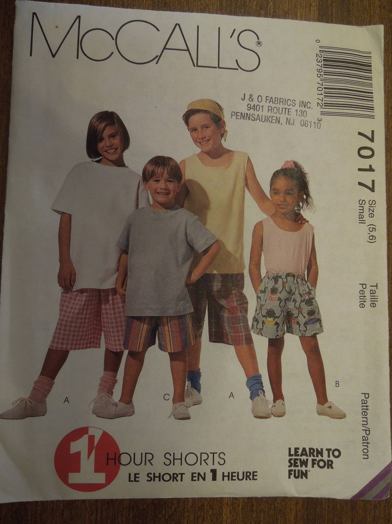 McCalls 7017, Childrens, Shorts,  in two lengths, UNCUT sewing pattern,