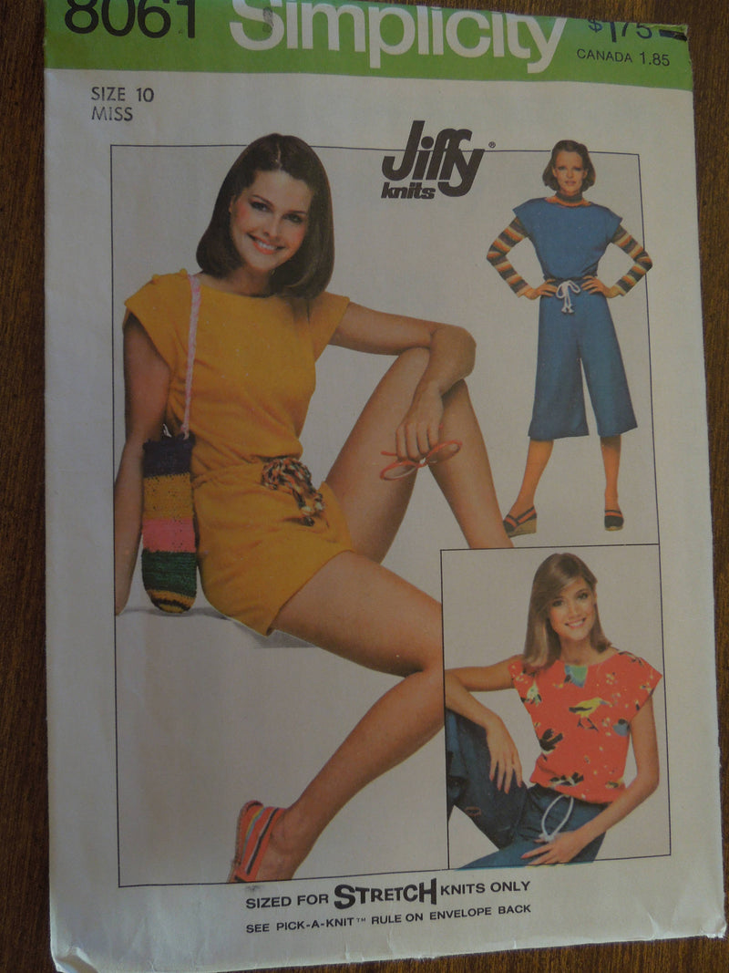 Simplicity 8061, Misses Jumpsuits, Tops, Stretch Knit , UNCUT sewing pattern,