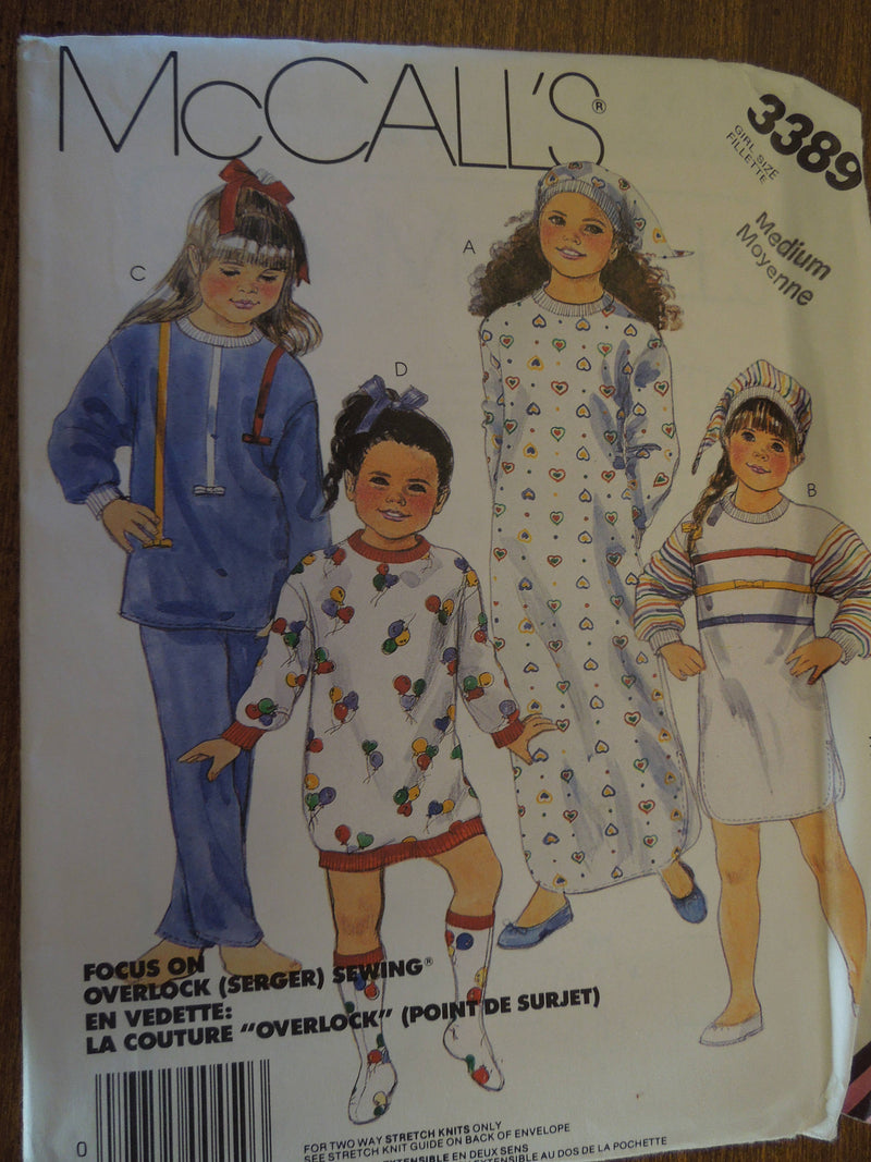 McCalls 3389, Childrens Sleepwear, Pajamas, Hats, Booties, UNCUT sewing pattern,