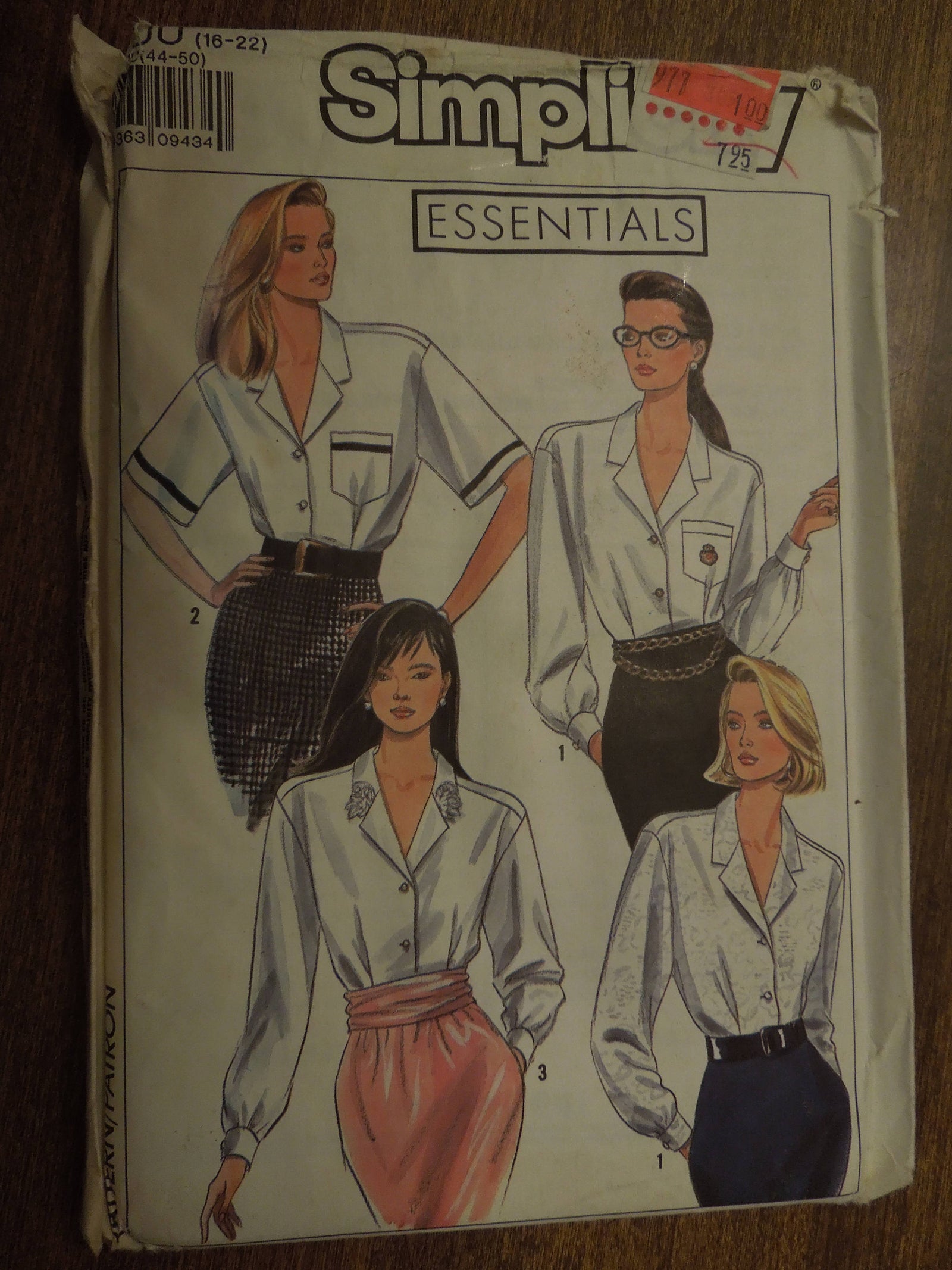 Simplicity 9318, Misses, Blouses, Sizes 16-22, Petite, UNCUT