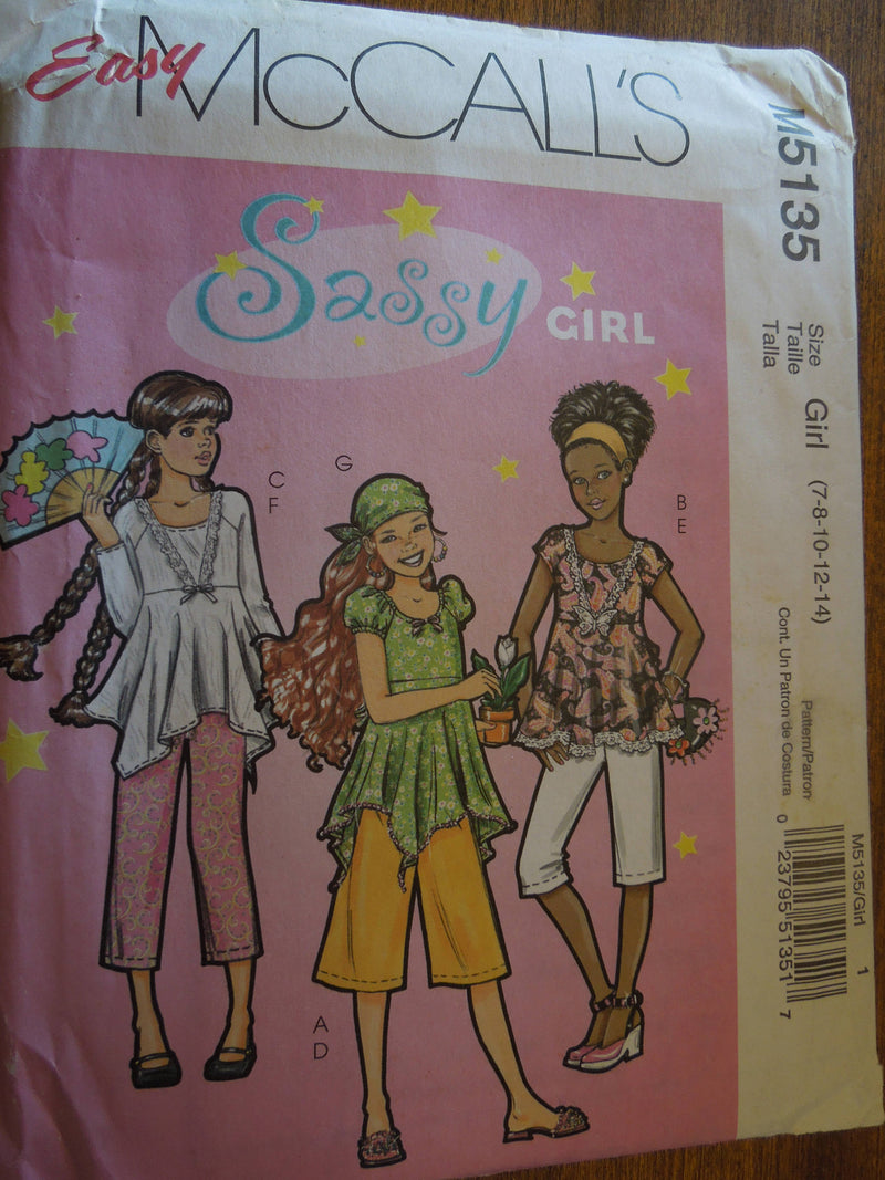 McCalls M5135, Girls, Tops, Pants, UNCUT sewing pattern,