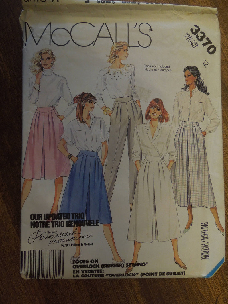 McCalls 3370, Misses Skirts, Culottes, Pants, UNCUT sewing pattern,