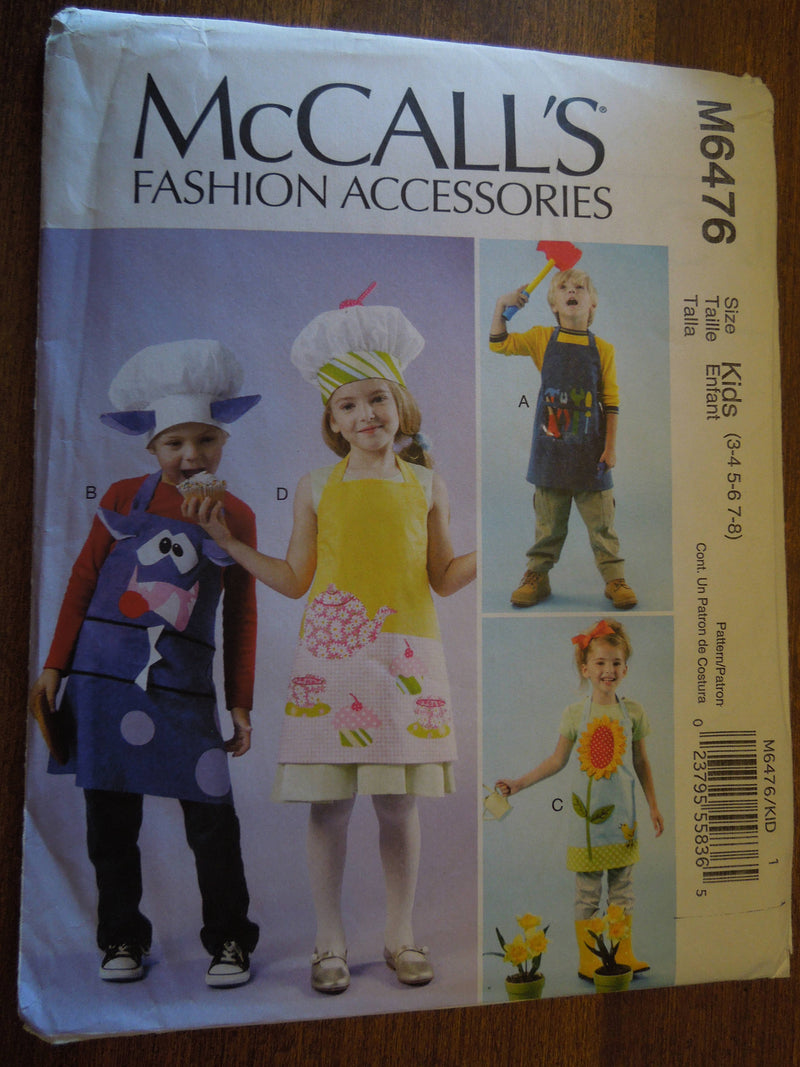 McCalls M6476, sizes 3-8, childrens, aprons and hats, UNCUT sewing pattern