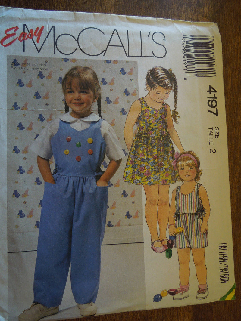 McCalls 4197, Girls, Sundress, Jumpsuit, Romper, UNCUT sewing pattern,