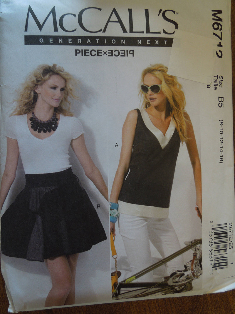 McCalls M6712,  Misses Tops, Skirts, UNCUT sewing pattern,