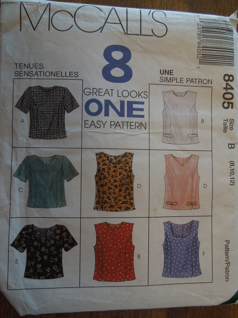 McCalls 8405, Misses, Tops,  UNCUT sewing patterns, Sizes Vary
