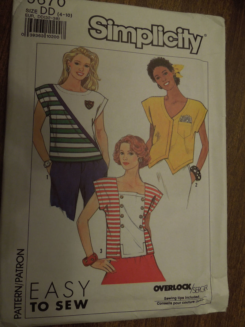 Simplicity 9670, Misses Tops, Pullover Style, UNCUT sewing pattern. Sale