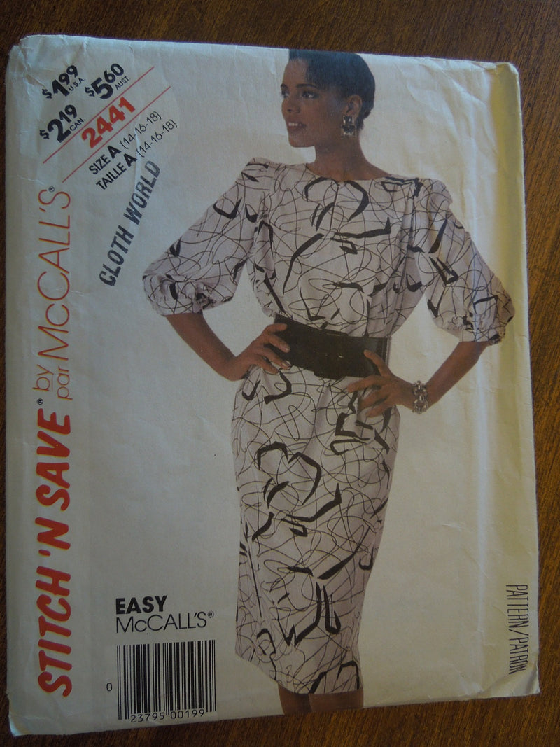 McCalls Stitch n save 2441, Misses Dresses, Pullover, UNCUT sewing pattern