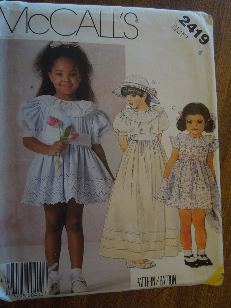 McCalls 2419, Childrens, Girls Dresses, with Cummerbund, UNCUT sewing pattern