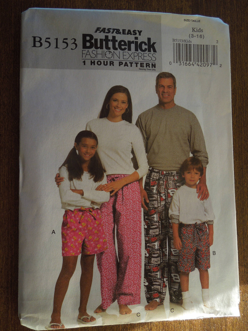 Butterick B5153, Mens, Womens, Childrens, Shorts, Pants, UNCUT sewing pattern,