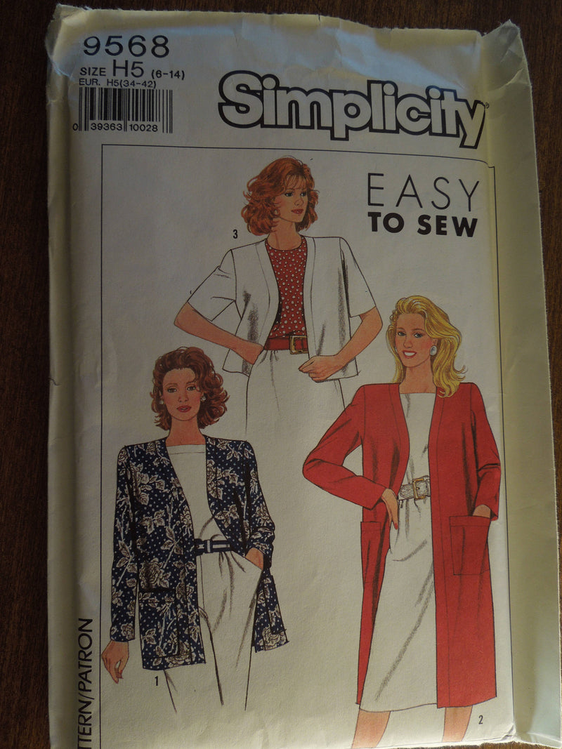 Simplicity 9568, Misses, Jackets, Sizes 6-14, UNCUT sewing pattern,