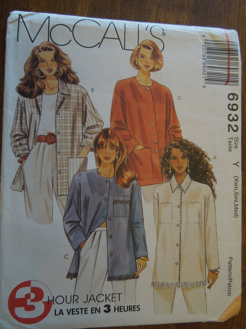 McCalls 6932, Misses, Jackets, UNCUT Sewing Pattern, sizes XS to M
