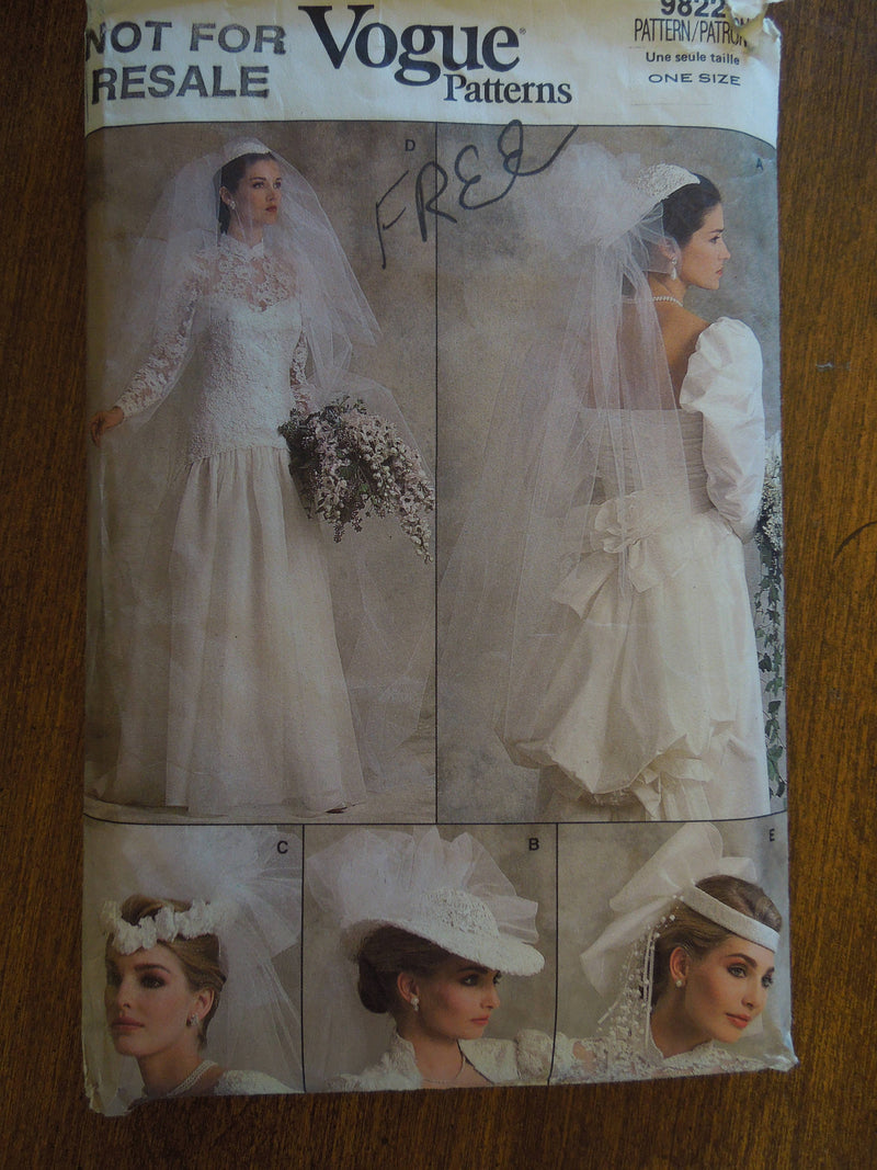 Vogue 9822, Misses Veil and Headpiece, sewing pattern, Sale