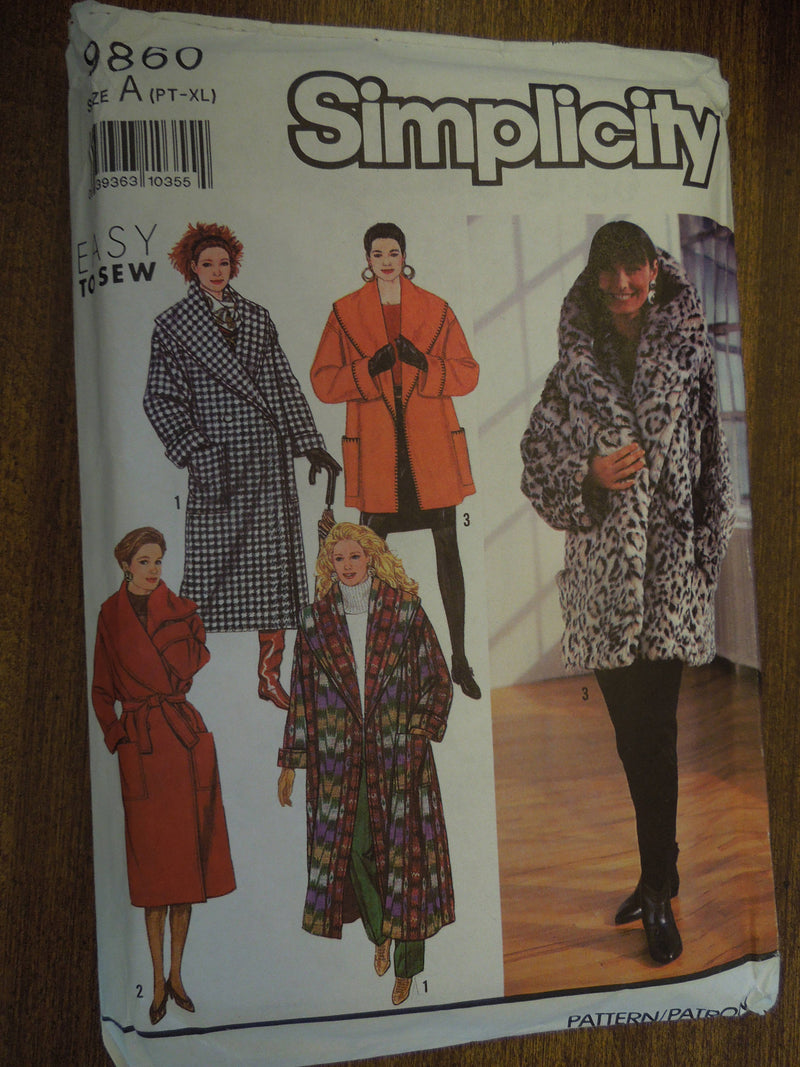 Simplicity 9860, Misses Coats, Lined,  UNCUT sewing pattern,