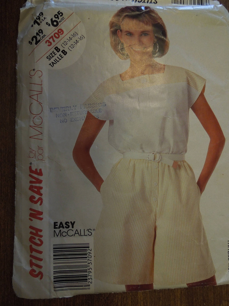 McCalls, Stitch n save 3709,  Misses Tops and Shorts, UNCUT sewing pattern,