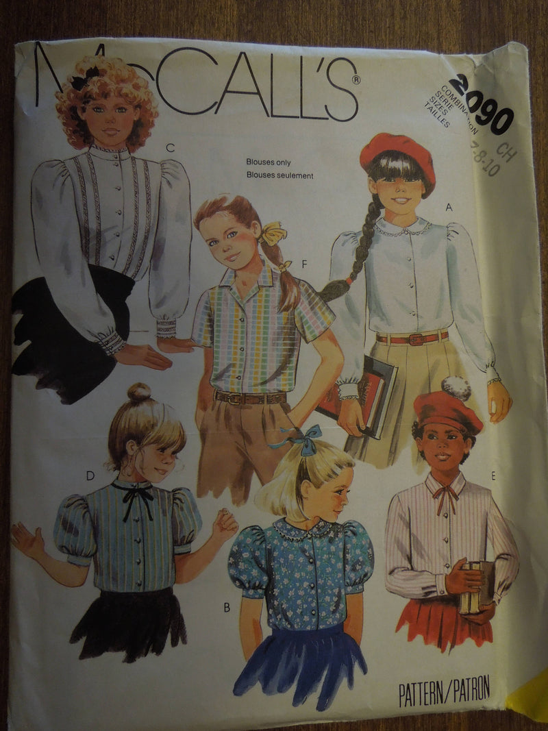 McCalls 2090, Girls Blouses, Shirts, UNCUT sewing pattern,