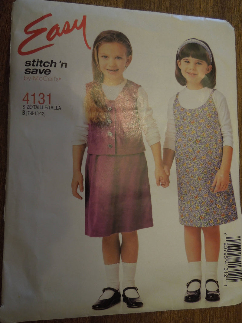 McCalls Stitch n save 4131, Girls, Jumpers, Vests, UNCUT sewing pattern,