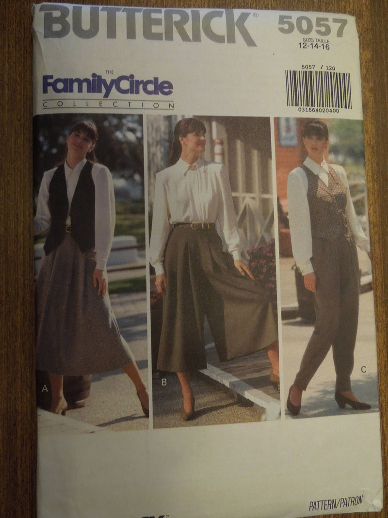 Butterick 5057, Misses, Skirts, Split Skirts, Pants,  UNCUT sewing pattern,