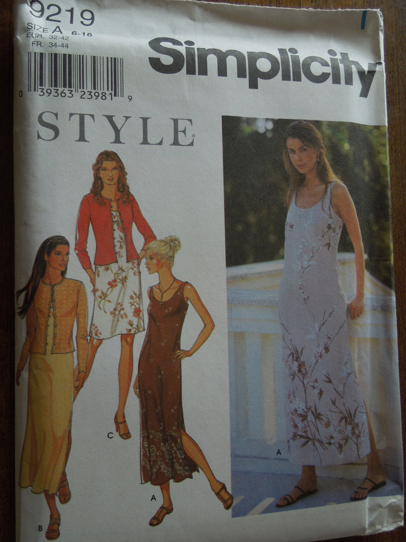 Simplicity 9219, Misses, Dresses, Cardigans, Sizes 6-16, UNCUT sewing pattern,