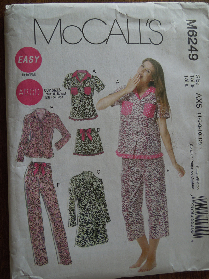 McCalls M6249, Misses, Sleepwear, Sizes 4 to 12,  UNCUT sewing pattern