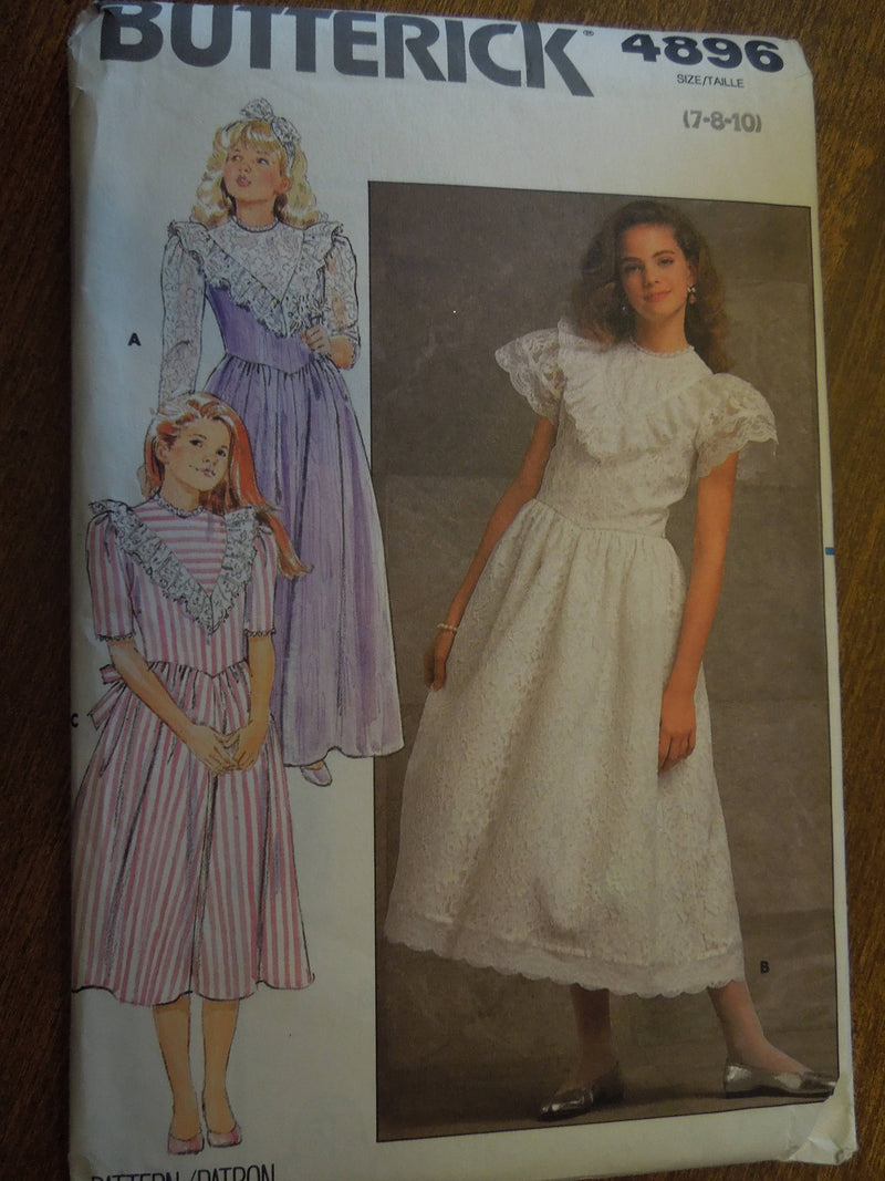 Butterick 4896,  Girls, Dresses, Sizes 7-10, UNCUT sewing pattern, childrens