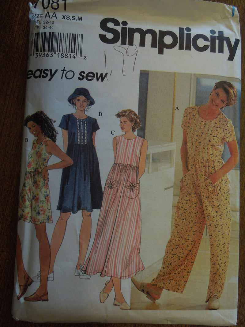 Simplicity 7081,  Misses, Rompers, Dresses, Hats, UNCUT sewing pattern,