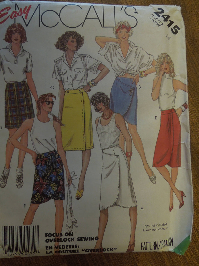 McCalls 2415, Misses Skirts, Size 14, ,UNCUT sewing pattern,