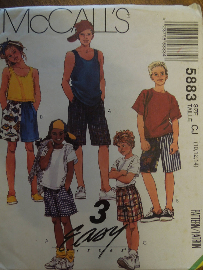 McCalls 5883,  Childrens, Shorts, Sizes 10 to 14, UNCUT sewing pattern,