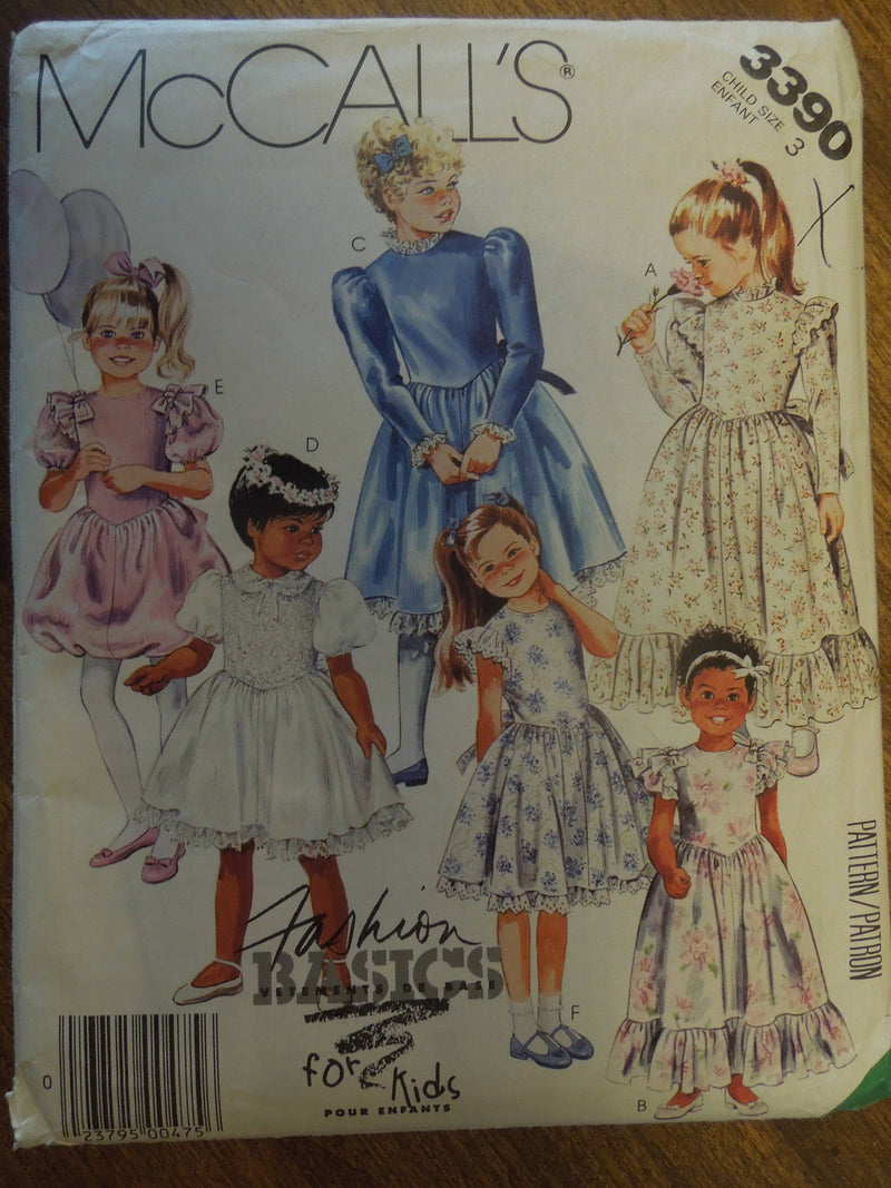 McCalls 3390, Girls Dresses and Petticoat, UNCUT sewing pattern,