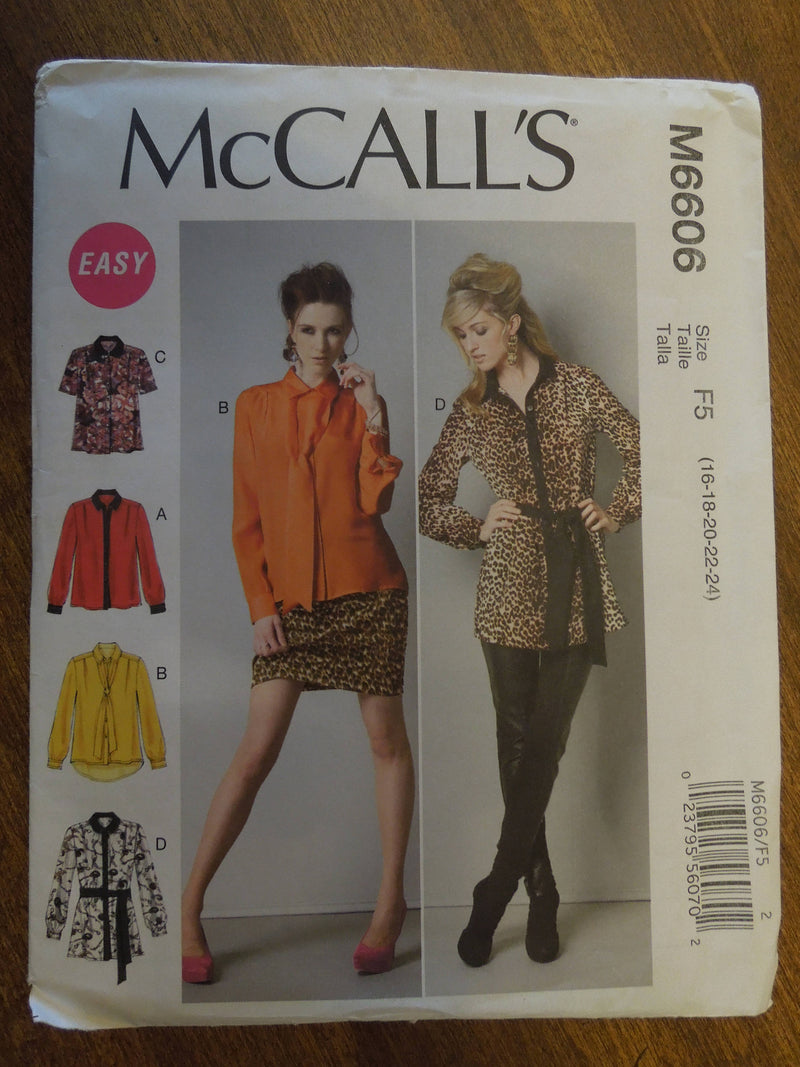 McCalls M6606, Misses Tunics, Tops, UNCUT sewing pattern,