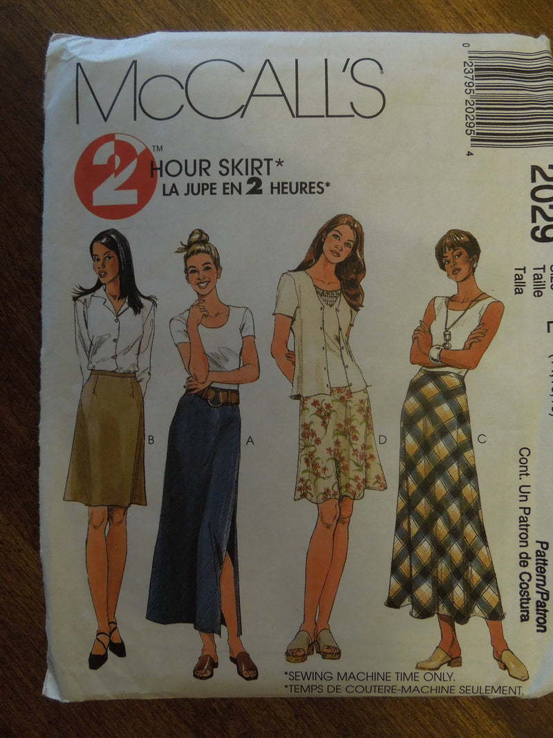 McCalls 2029, Misses, Skirts, UNCUT sewing pattern, Sz Varies