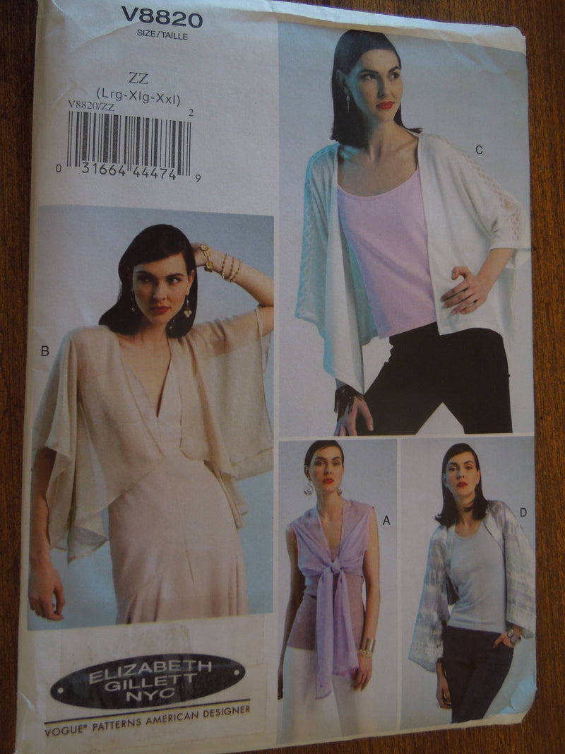 Vogue V8820, Misses Jackets, Sz Varies, UNCUT sewing pattern