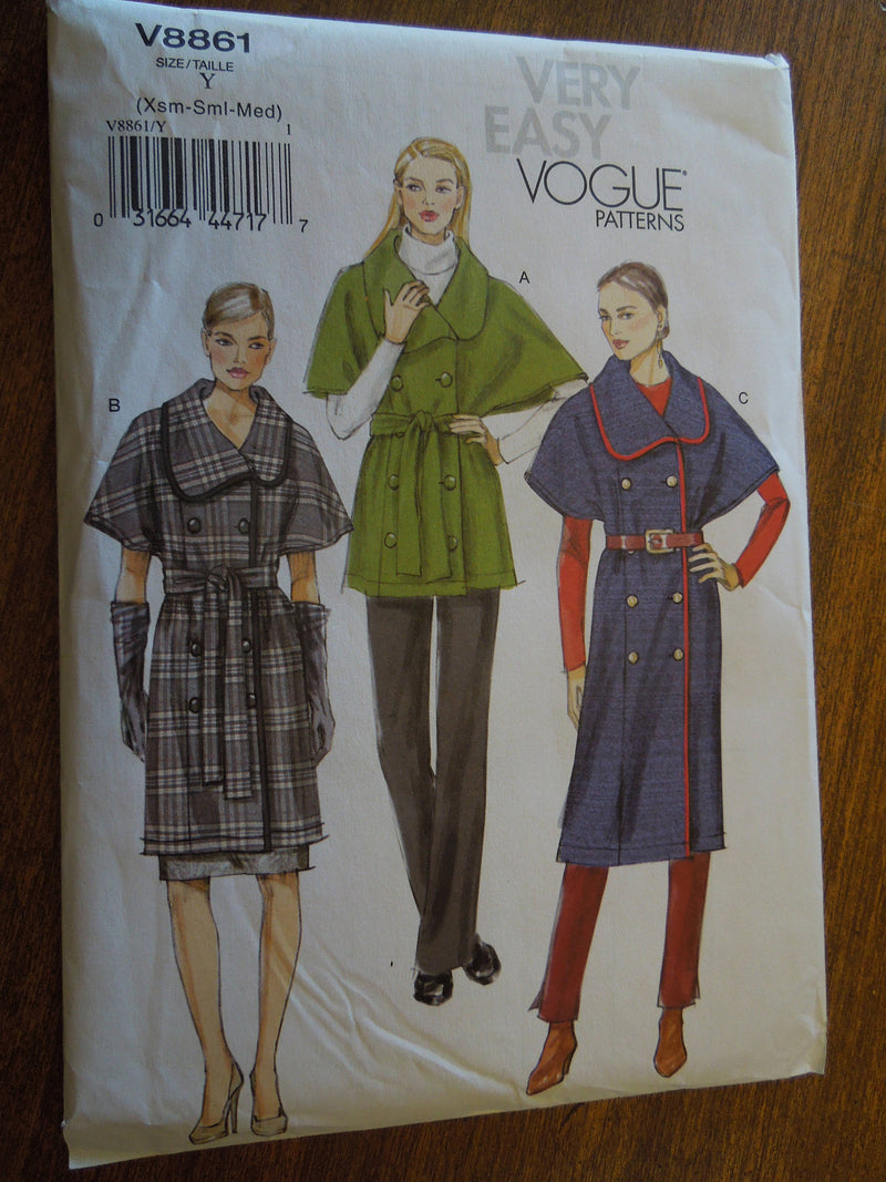 Vogue V8861,  Misses Jacket, Lined, with belt, Sz Varies, UNCUT sewing pattern