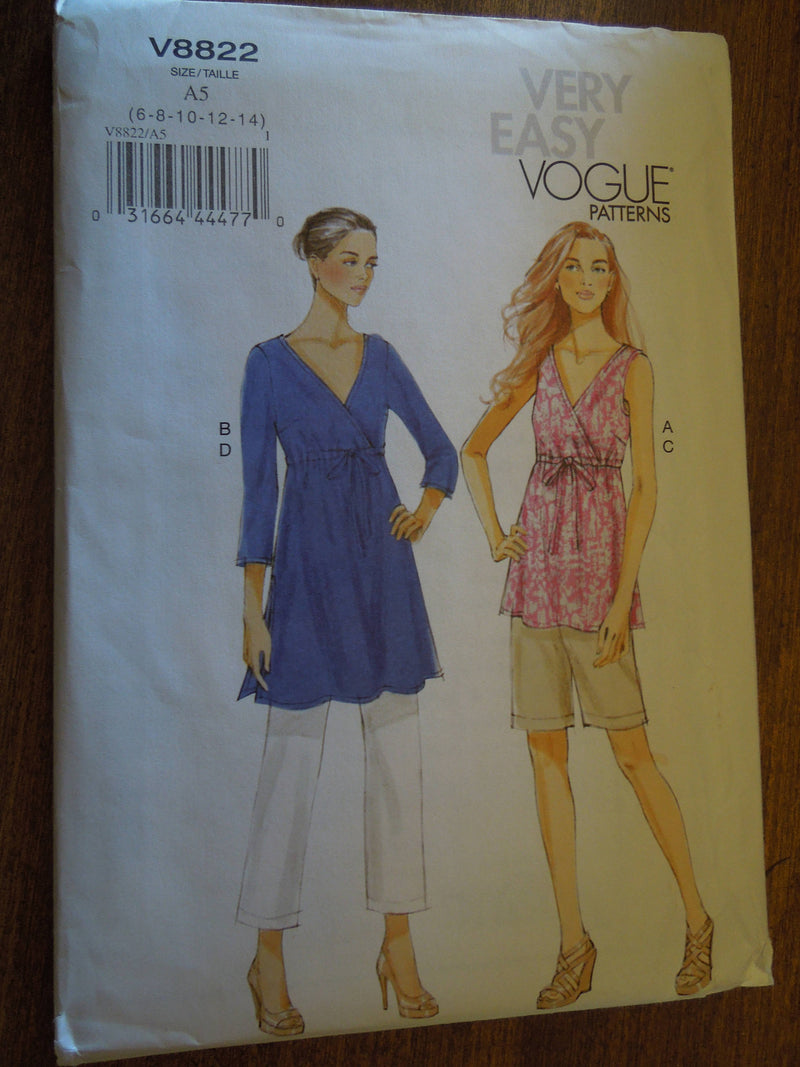Vogue V8822, Misses Tunics, Shorts, Pants, UNCUT sewing pattern