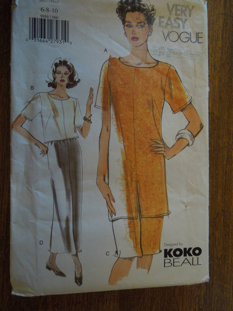 Vogue 9886, Misses Tops, Skirts, UNCUT sewing pattern,