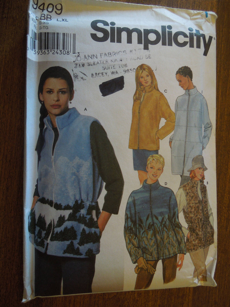 Simplicity 9409, Misses, Vests, Jackets, Size varies,UNCUT sewing pattern