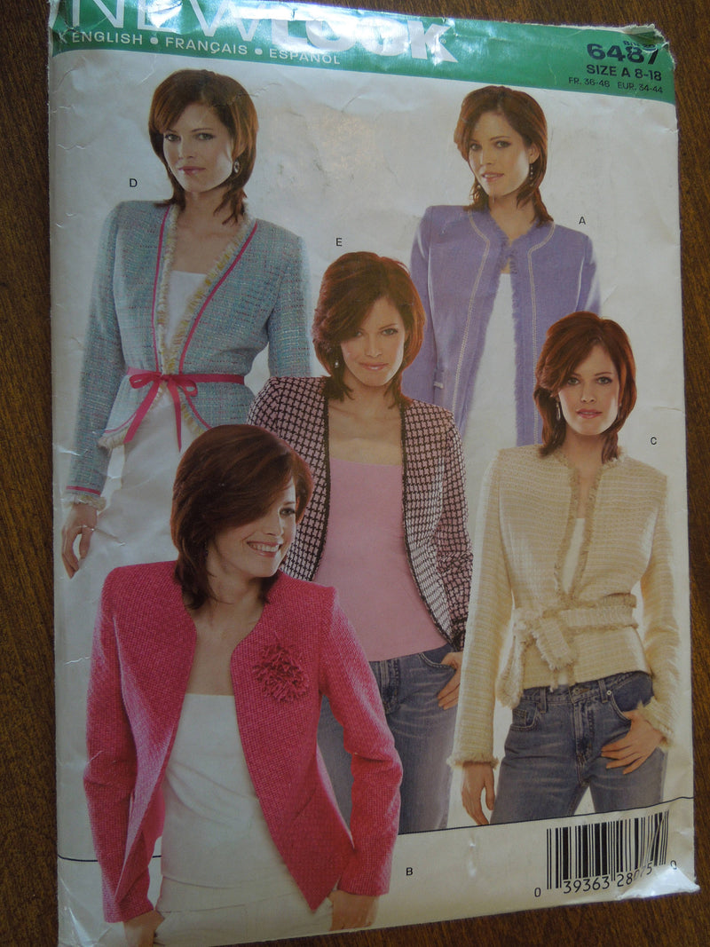 New Look 6487, Misses, Cardigans, Jackets, Lined, UNCUT sewing pattern,