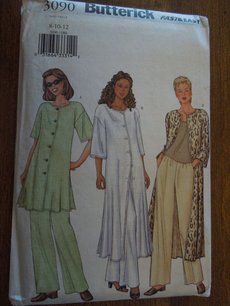 Butterick 3090, Misses Tunics, Pants,  UNCUT sewing pattern,SALE